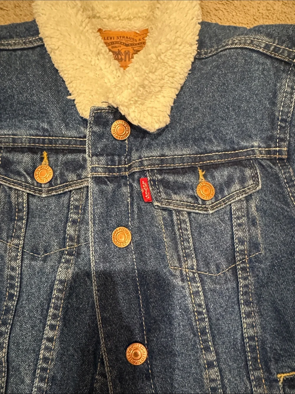 Levi's Kids Blue Denim Jacket with Cream Sherpa Collar